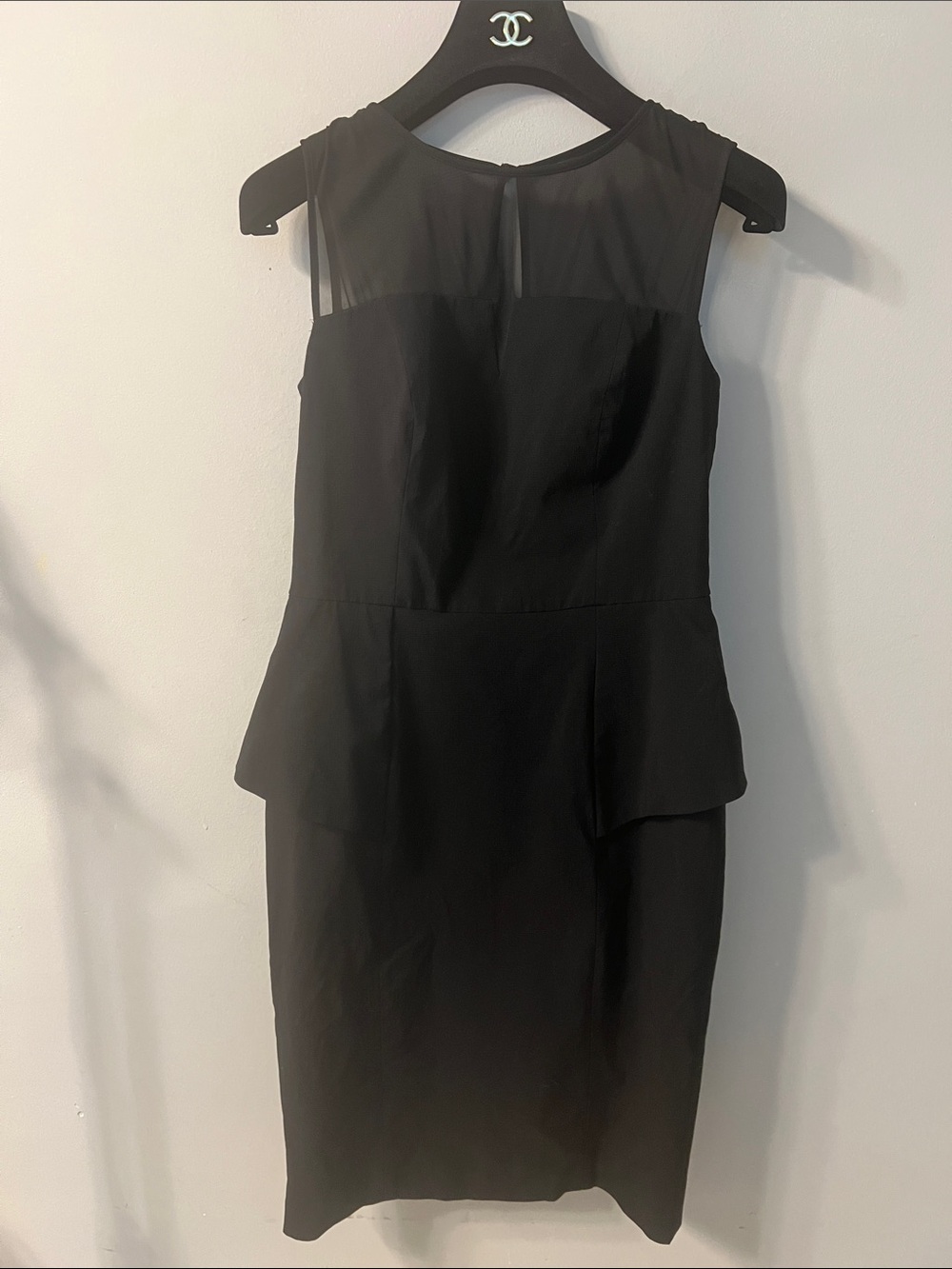 Cache Black Sleeveless Peplum Midi Dress with Sheer Yoke Detail